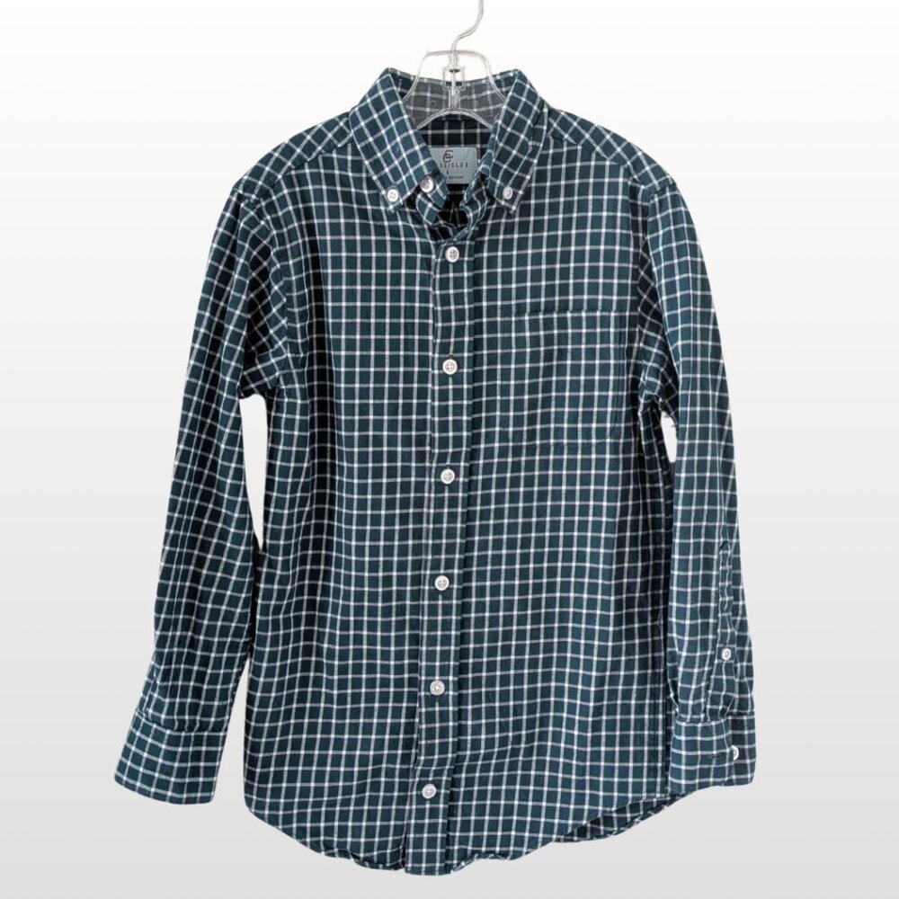 Boys Long Sleeve Green Plaid Collared Button Down Dress Shirt
